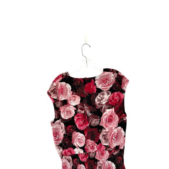 White House Black Market Dress Red Pink Floral Print Dark Romantic Chiffon Large - Picture 6 of 11